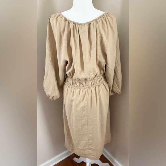 NWOT Universal Thread Tan Linen Blend Cottagecore Fit and Flare Midi Dress - Picture 3 of 10